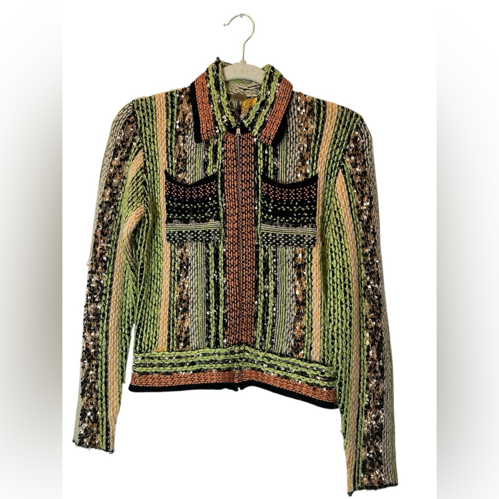 Sparkle Wool Blend Embellished Zip Lady Jacket Size S Maximalism Art to Wear
